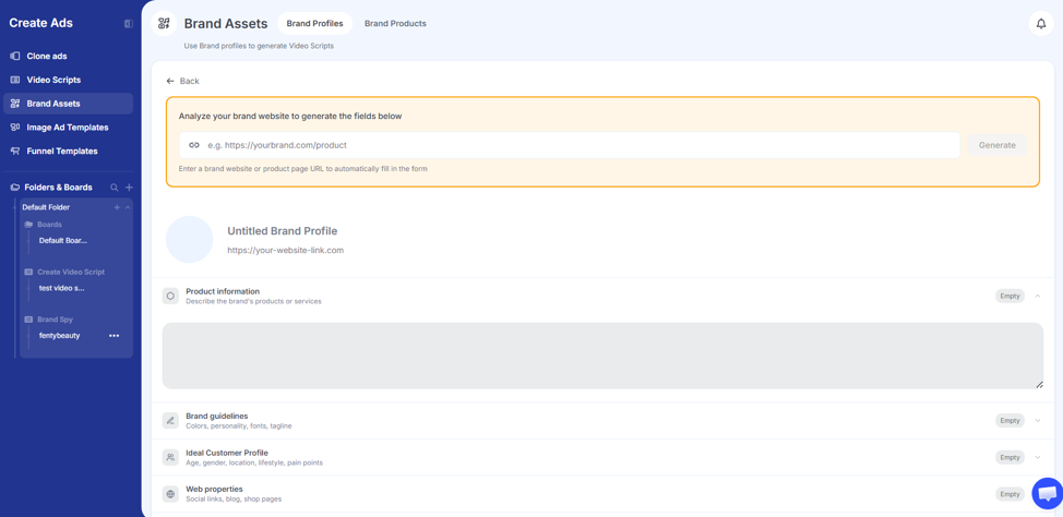 Screenshot of GetHookd's Brand Assets dashboard.