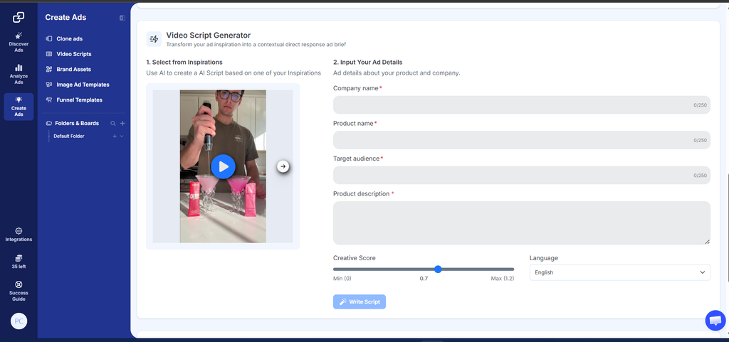 GetHookd Video Script Generator interface.