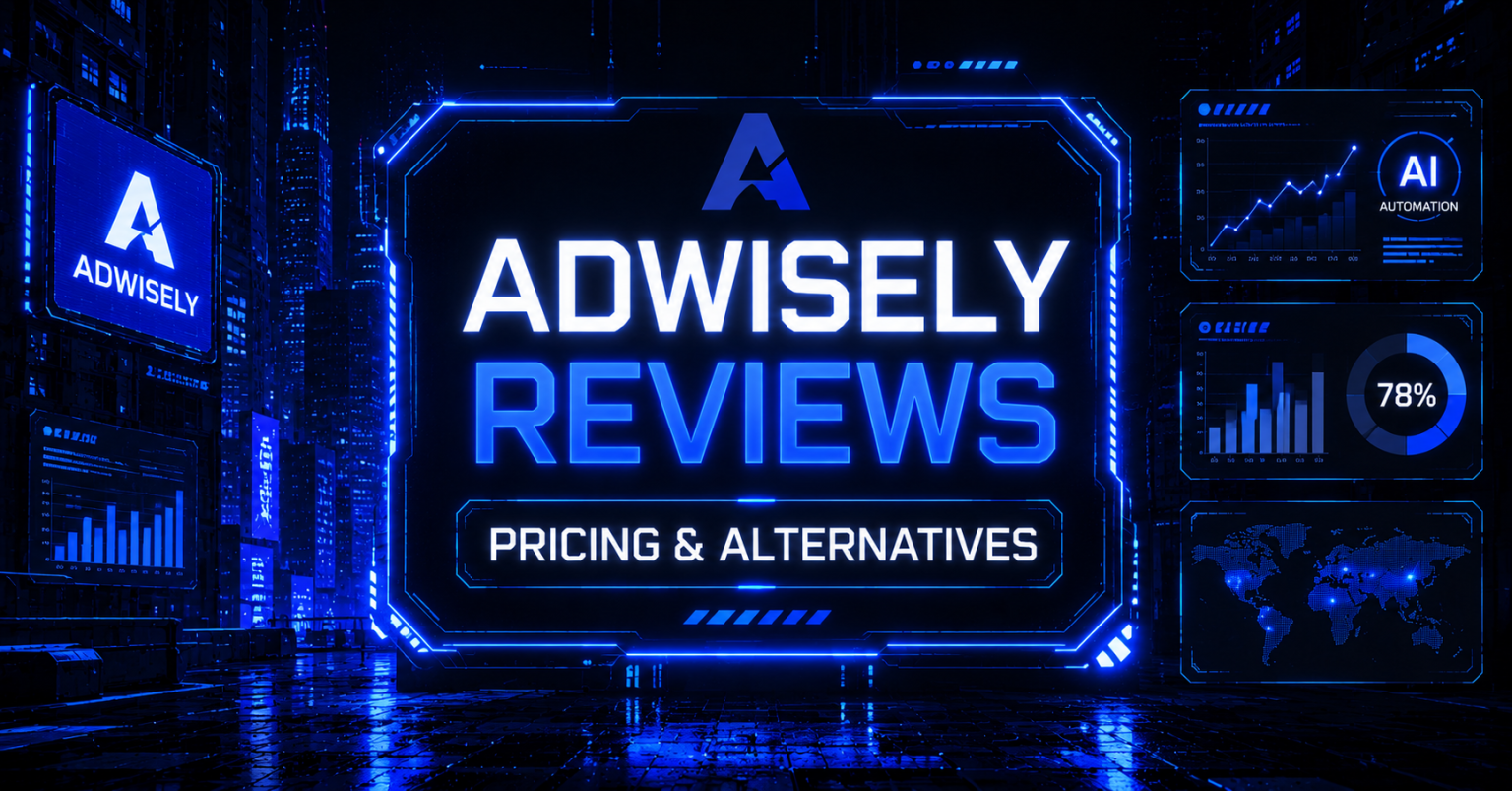 Adwisely Reviews, Pricing, and Alternatives feature image showing the platform's branding alongside AI automation and analytics visuals.