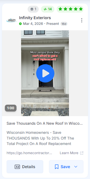 A roofing contractor video ad leading with a curiosity-driven hook.