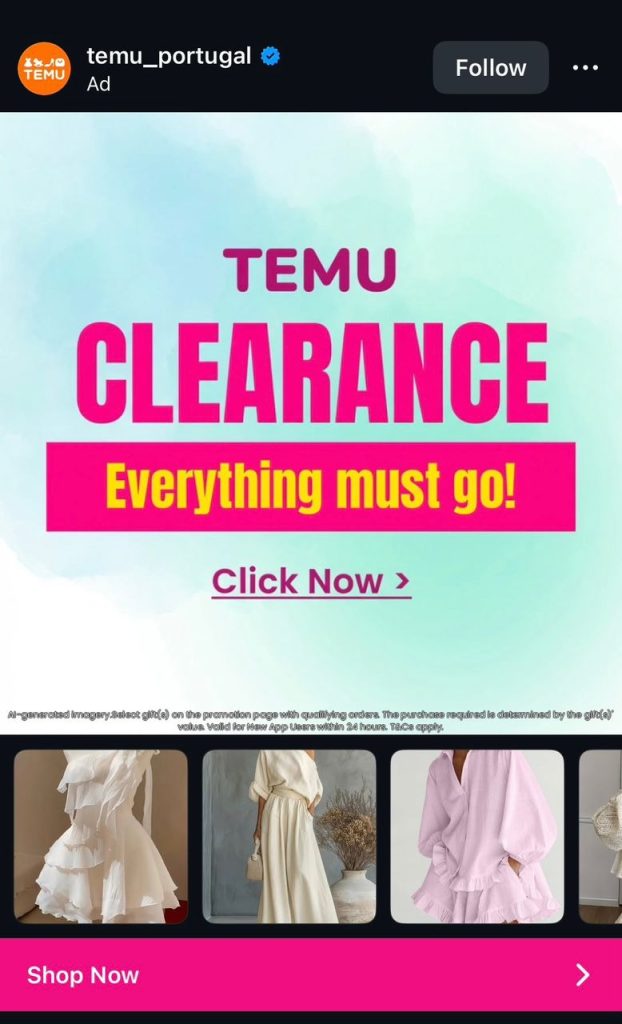 Temu Collection Ad showing how an offer-led cover and matching discounted product grid drive fast purchase intent.