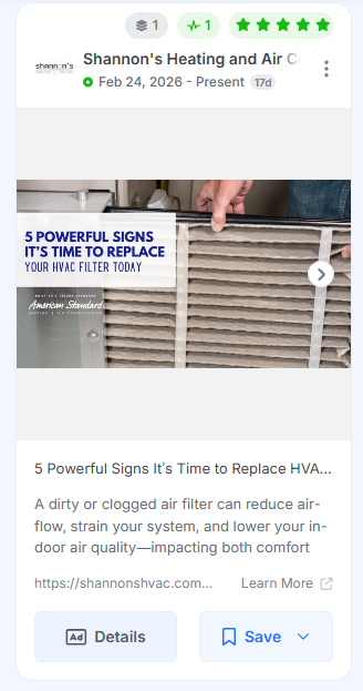Screenshot of Shannon's Heating and Air educational Facebook ad.