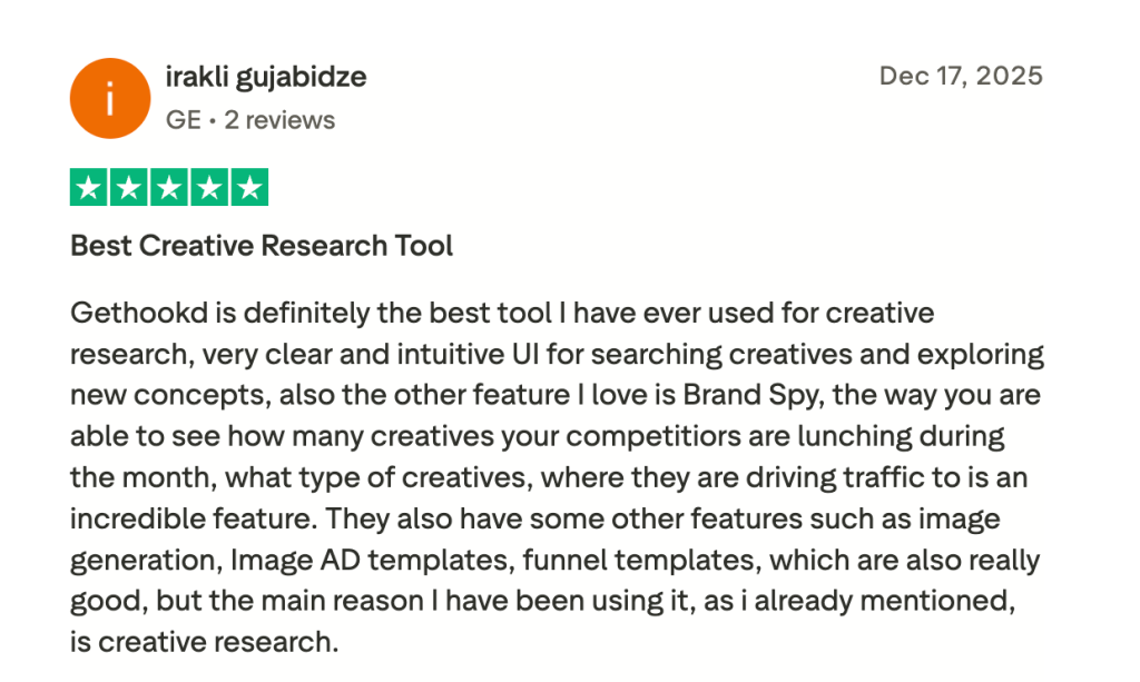 A 5-star review on GetHookd.