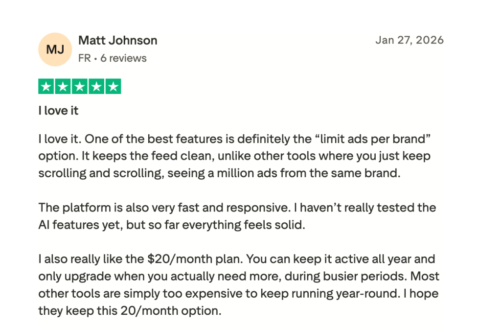 A 5-star Trustpilot review of GetHookd.
