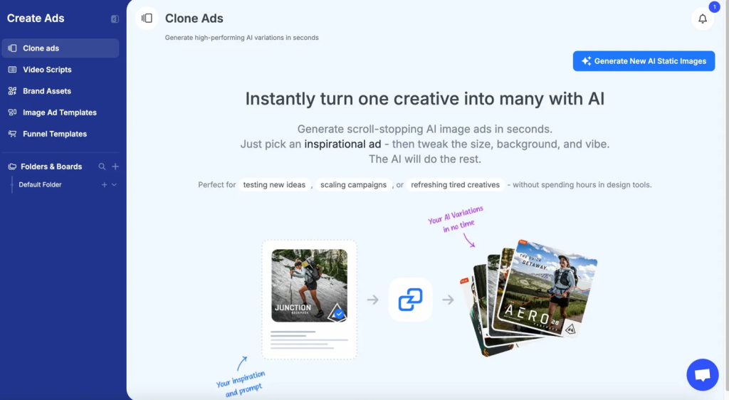 GetHookd Clone Ads dashboard.