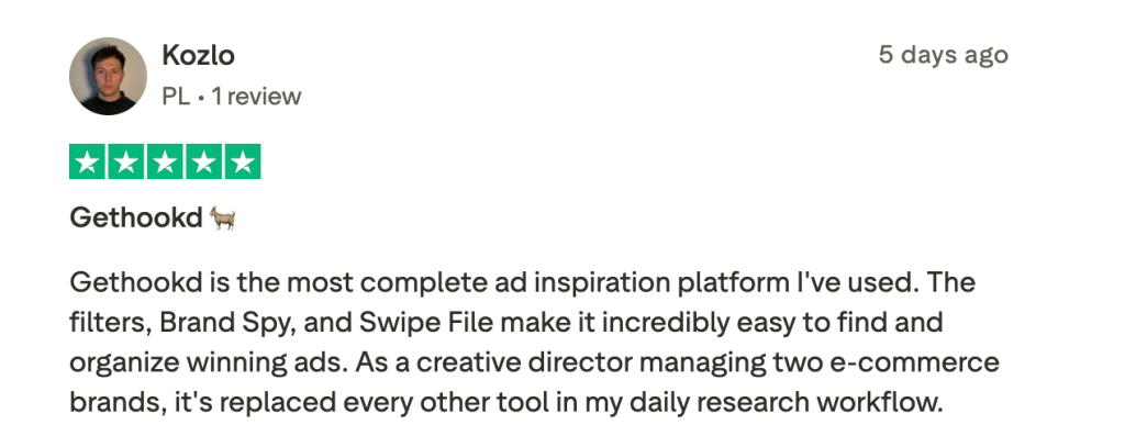 A 5-star review on GetHookd.