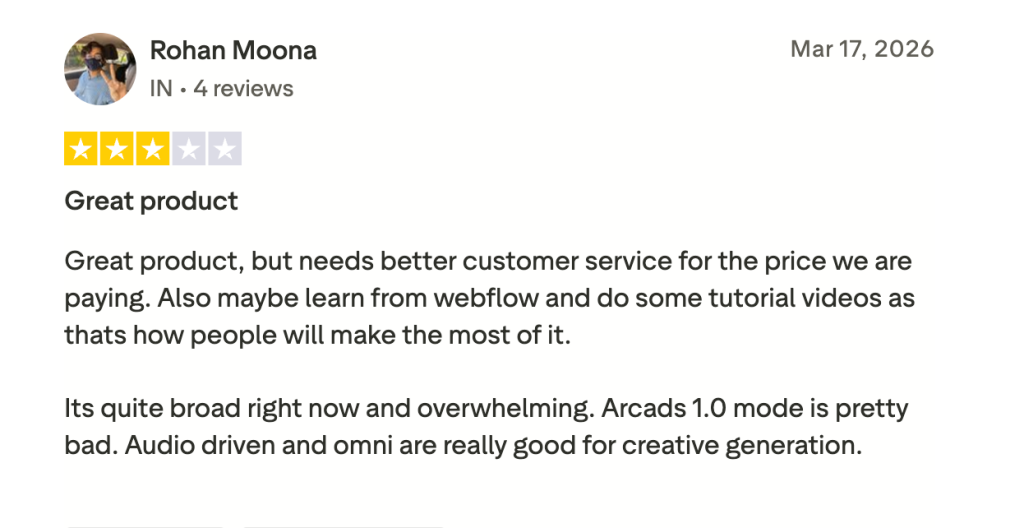 A 3-star review on Arcads AI.