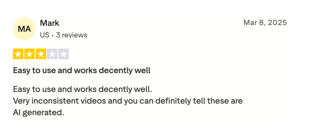 A 3-star review on MakeUGC.