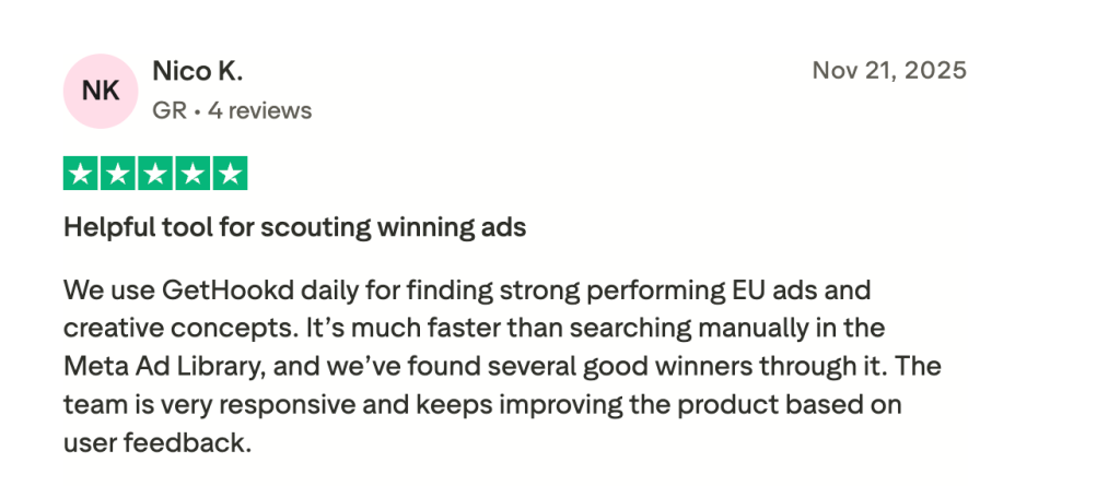 A 5-star Trustpilot review on GetHookd.
