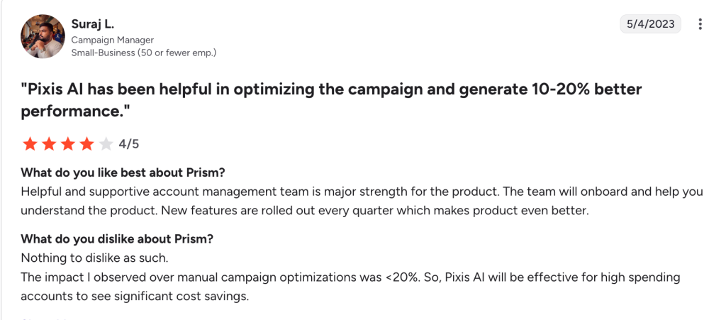 A 4-star review on Pixis.