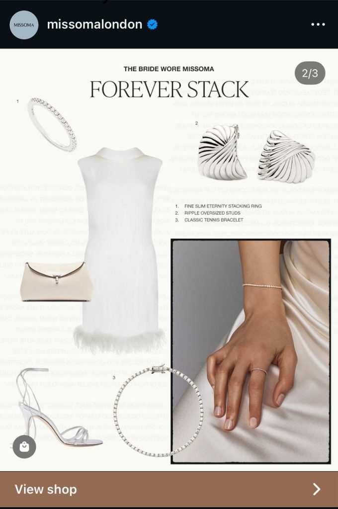 Missoma London Instagram carousel ad showing the Forever Stack bridal styling guide.