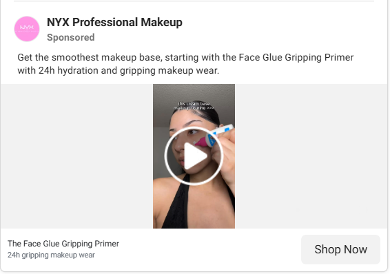 NYX Professional Makeup Reels ad with a creator applying the Face Glue Gripping Primer.
