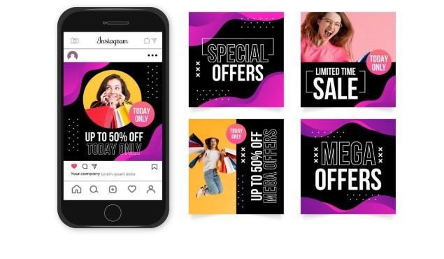 Instagram feed ad mockups featuring special deals and sale designs.