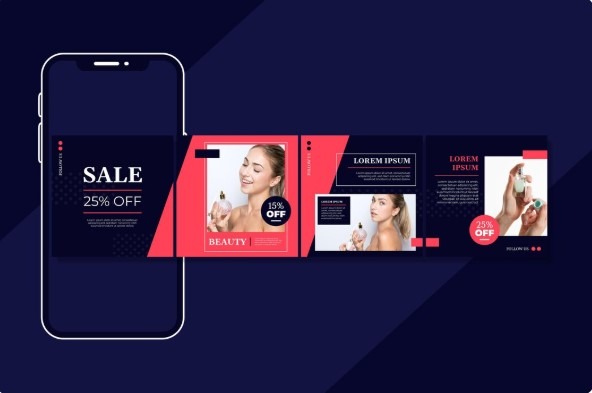 Instagram carousel ad templates for a beauty brand sale.