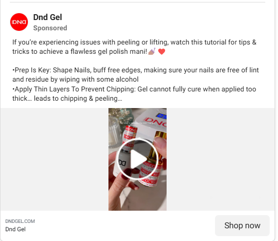 DND Gel's educational ad on preventing peeling gel polish.