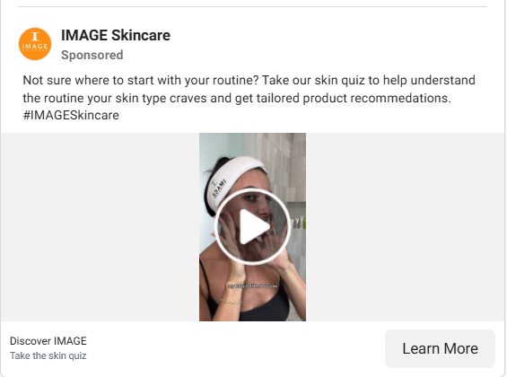 IMAGE Skincare Lead Ad showing how a diagnostic quiz format trades tailored product recommendations for a qualified lead.