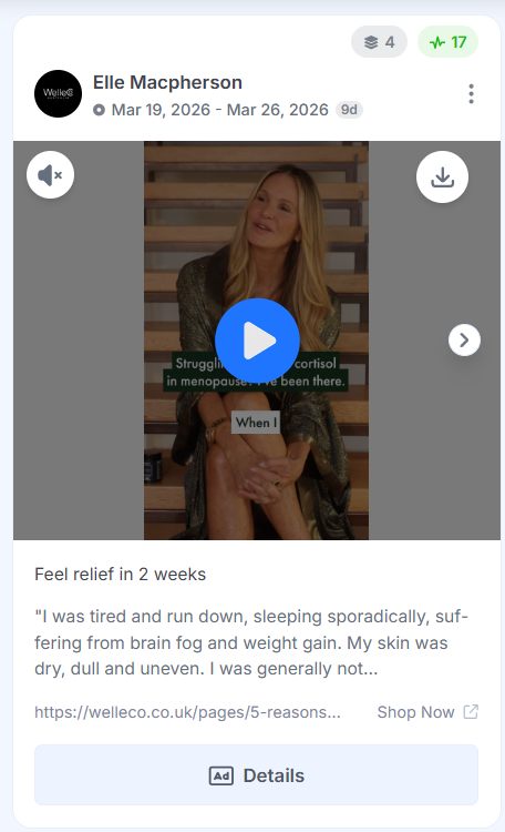 GetHookd ad view showing an Instagram ad with a download icon in the top-right corner.