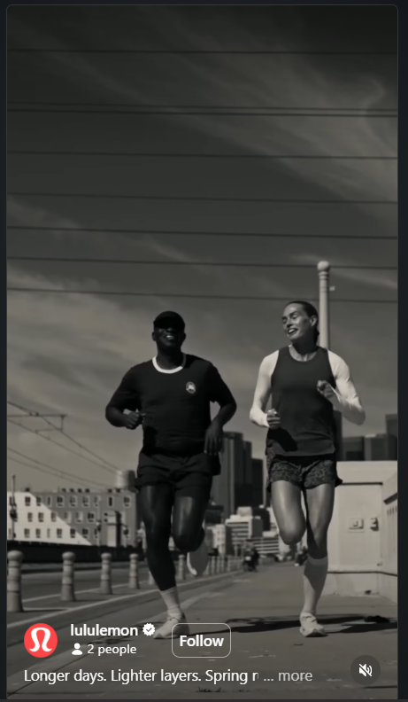 Lifestyle feed ad from Lululemon using a candid running scene in an urban setting to position the apparel as part of an active lifestyle.