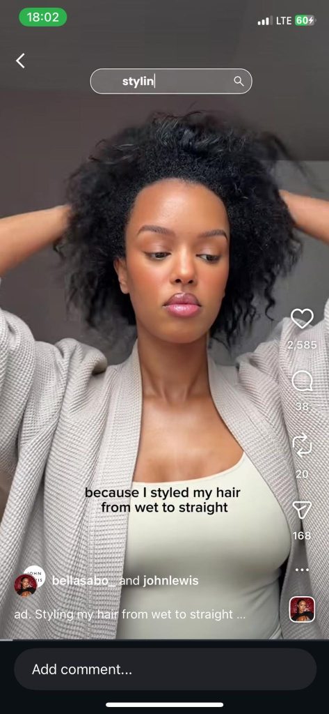 Instagram ad in paid partnership between creator Bella Sabo and John Lewis.