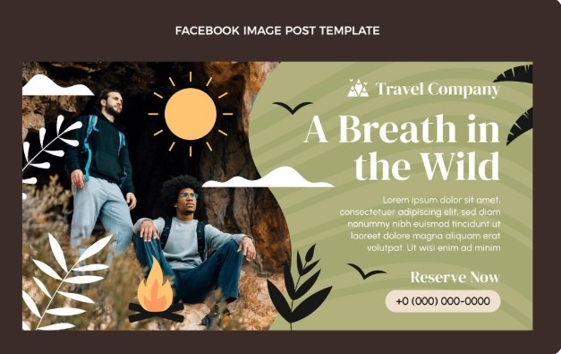 Facebook ad mockup for a nature retreat Airbnb listing with the headline "A Breath in the Wild."