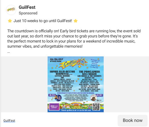 GuilFest sponsored an Instagram ad with a 10-week countdown to the festival.
