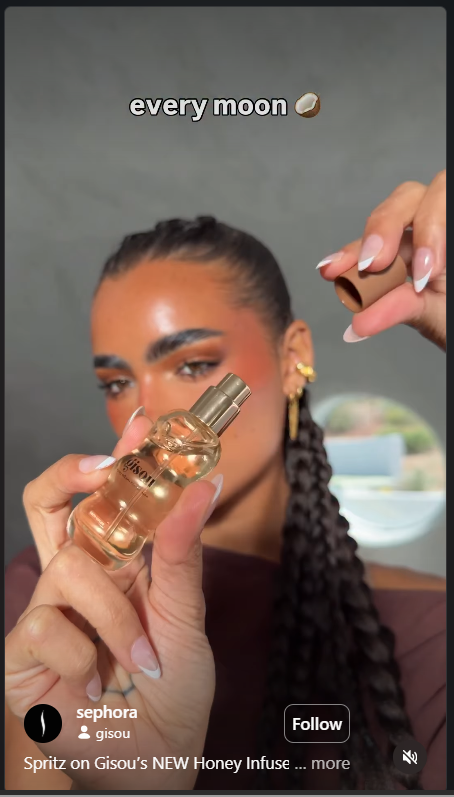 Sephora in paid partnership with Gisou featuring a creator-style product demo of the Honey Infused hair mist.