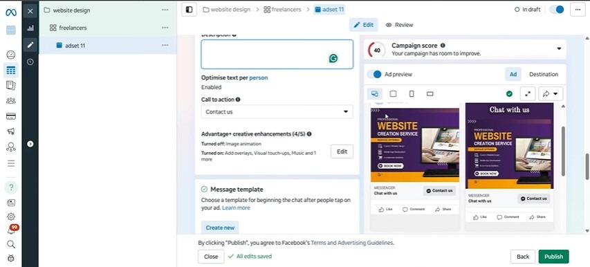 Meta Ads Manager dashboard showing a Facebook ad set targeting digital product buyers.