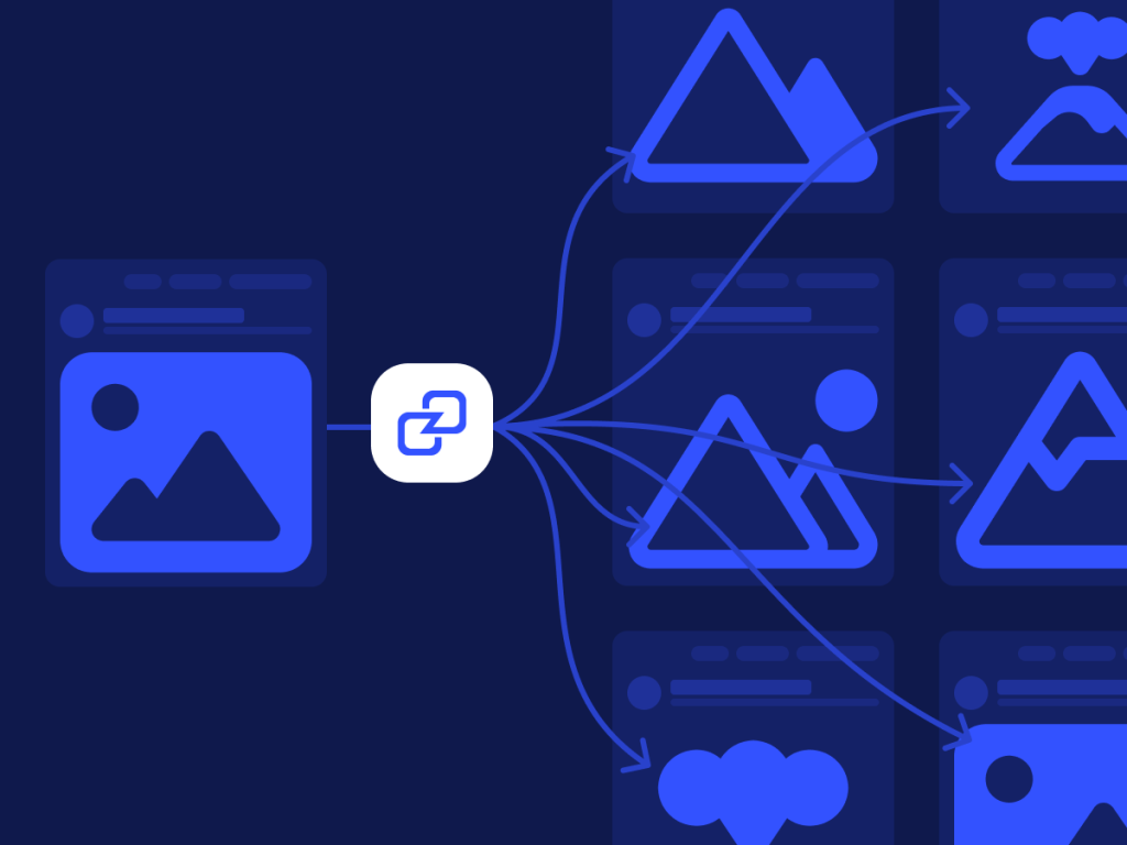 GetHookd Illustration of one source ad branching into multiple variant creatives.
