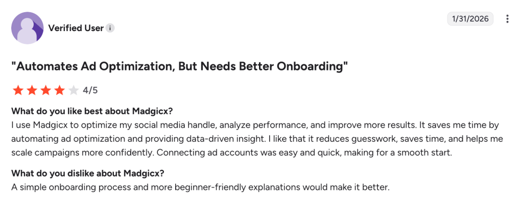 A 4-star review on Madgicx.