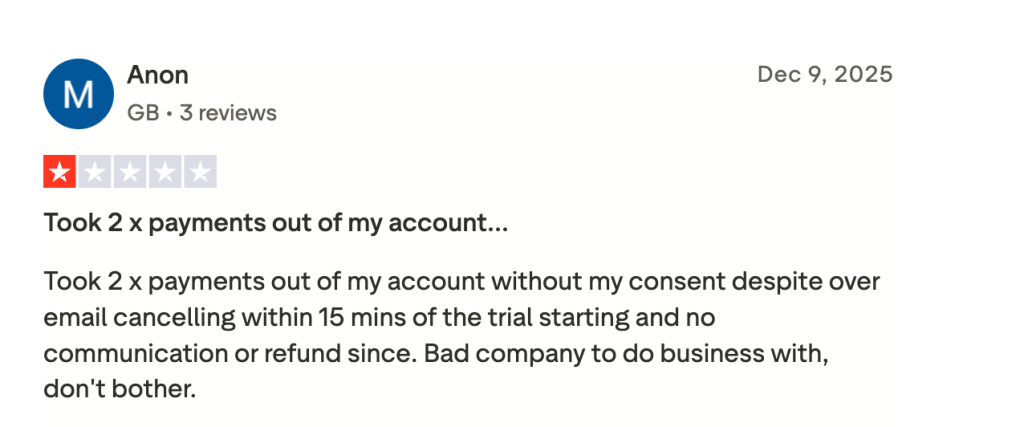 A 1-star review on PowerAdSpy.