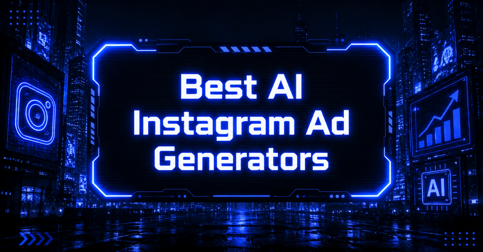 2D illustration of the heading "AI Instagram Ad Generators”.
