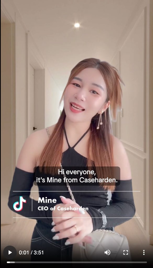 Caseharden TikTok UGC ad: the brand's founder speaking to the camera in a native, creator-style video with on-screen captions, illustrating founder-led UGC boosted as a Spark Ad.