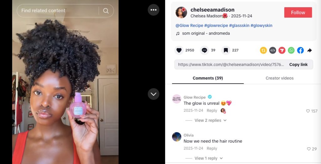 Screenshot from a user-generated video for Glow Recipe.