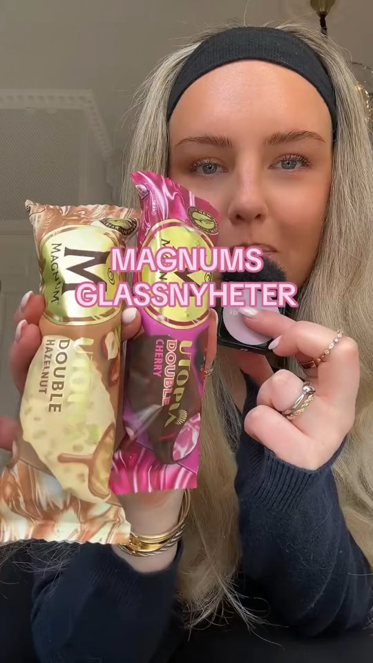TikTok ad creative from Magnum featuring a creator holding two new Utopia ice cream flavors, introducing the launch.