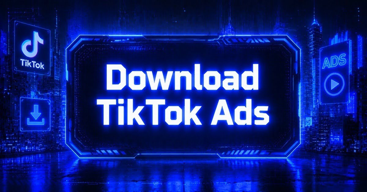 Title banner reading Download TikTok Ads with TikTok and ad icons on the sides.