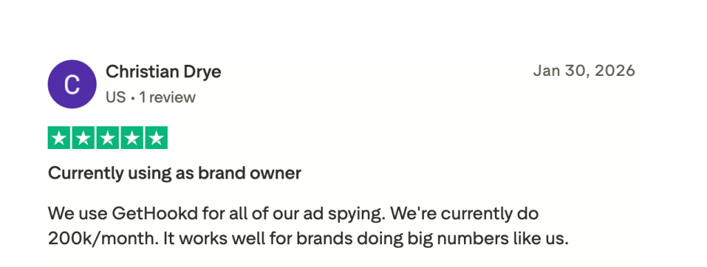 A 5-star review on GetHookd.