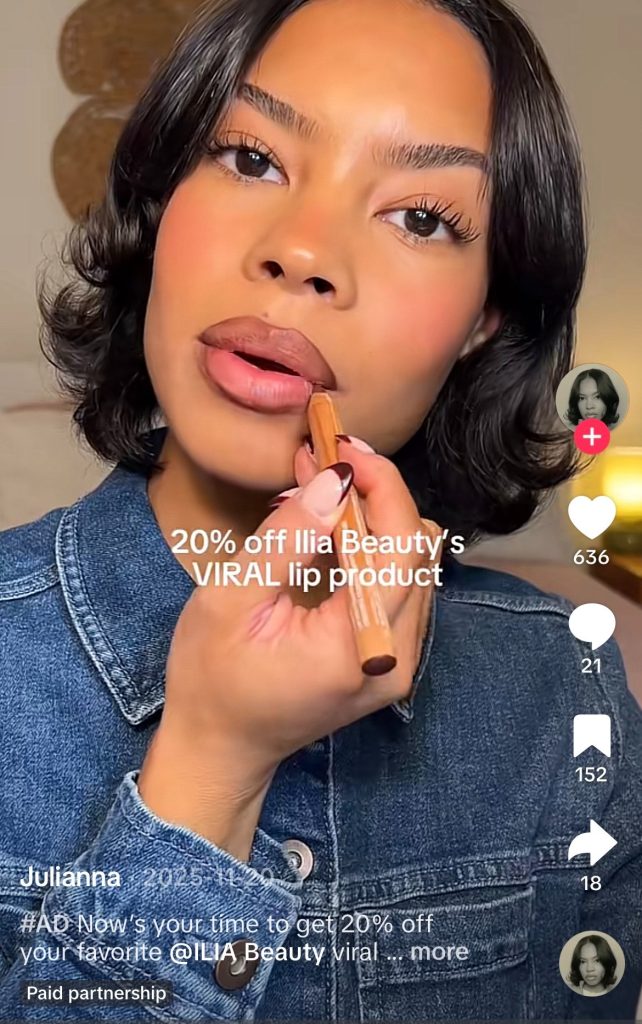 Screenshot from a discount ad for ILIA, a makeup brand. 
