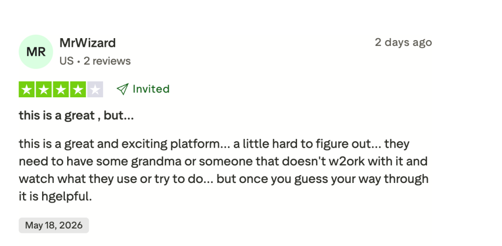 Four-star Trustpilot review praising Zeely AI's ad-building speed while noting a learning curve. 