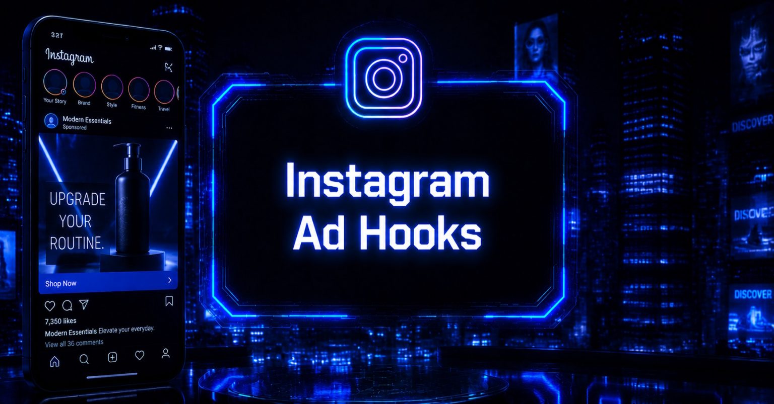 A cyberpunk futuristic illustration of Instagram ad hooks.