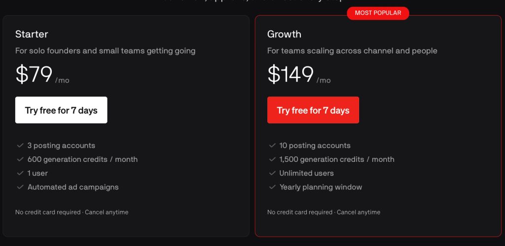 Blaze AI pricing plans, which begin at $79/mo