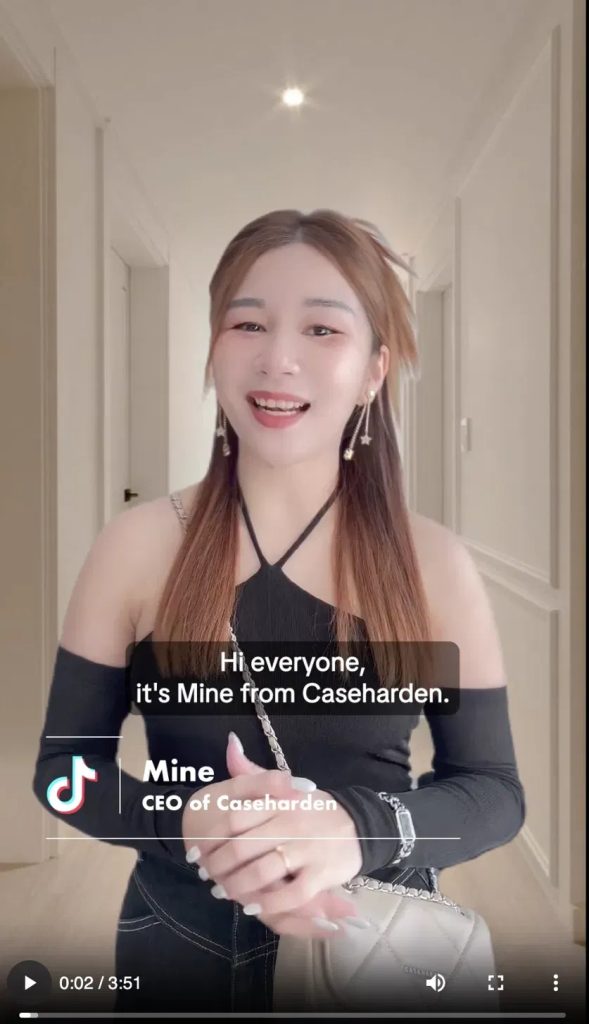 Caseharden Spark Ad: the brand's founder speaking to the camera in a native, creator-style TikTok video with on-screen captions, showing how Spark Ads feel like organic posts.