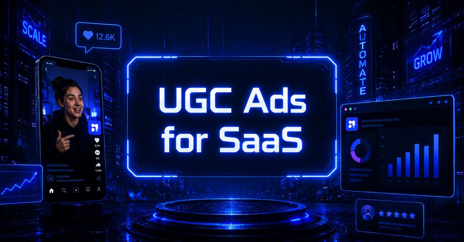 Futuristic illustration showing how UGC ads work for SaaS companies.