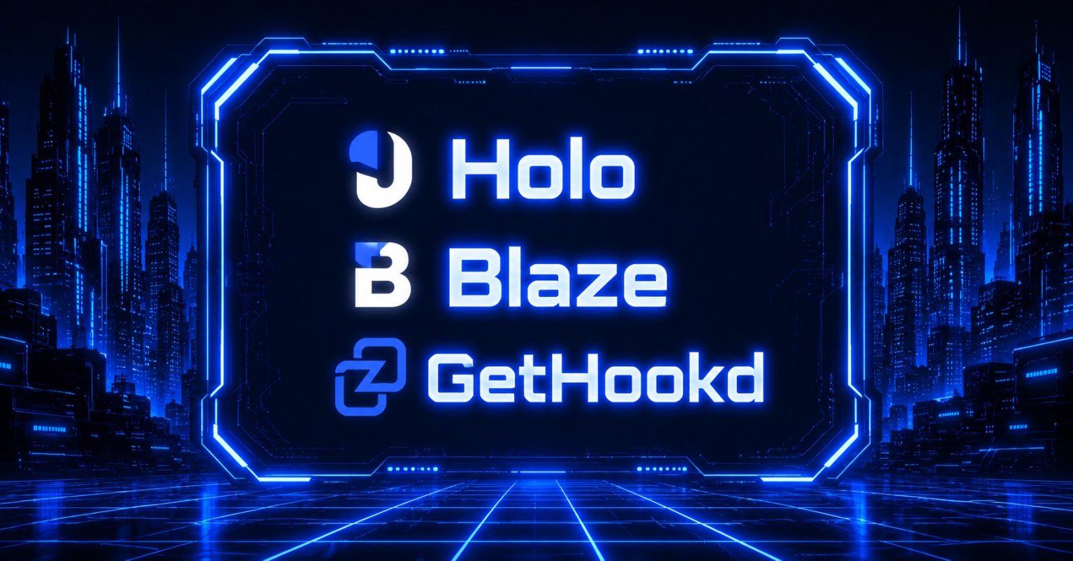 Holo, Blaze, and GetHookd logos displayed together as the three AI tools compared in this article.