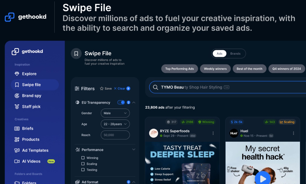 Illustration of GetHookd’s Swipe File feature. 