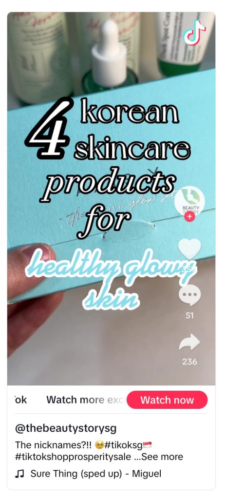 Live Shopping Ad by The Beauty Story that features 4 Korean skincare products for healthy, glowy skin 