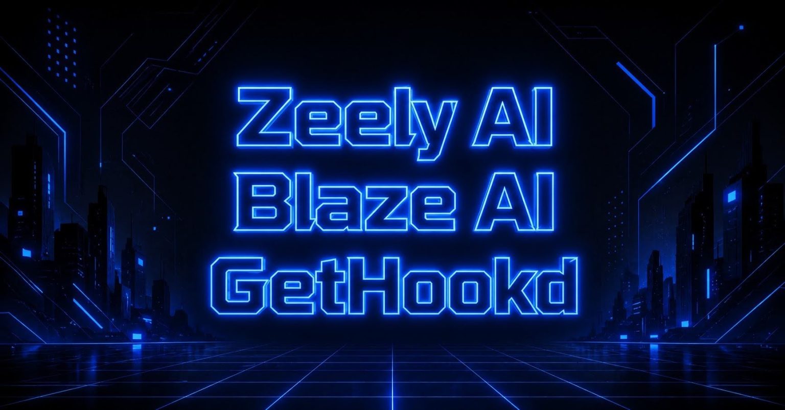 Neon cyberpunk comparison of Zeely, Blaze AI, GetHookd
