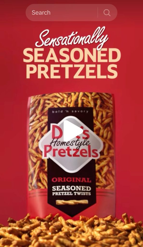 Screenshot of Dot's Homestyle Pretzels TikTok ad.