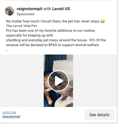 Screenshot of a UGC ad for pet grooming. 