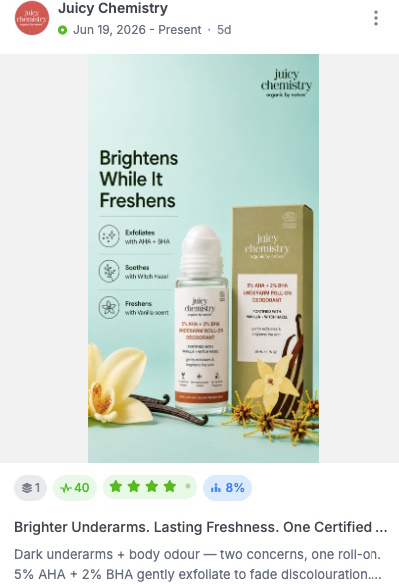Screenshot of an Instagram ad hook showing the benefits of using a particular product.