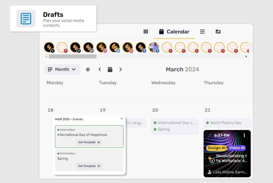Screenshot showing Simplified AI’s social media planner.